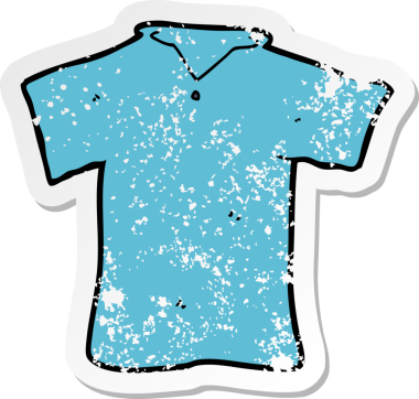 Bir insan tarafından çizilmiş bir karikatür tişörtünün gerilimli çıkartması.