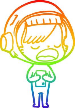 Gökkuşağı gradyan çizgi çizimi Bir insan tarafından çizilen açıklayan astronot kadın çizgi