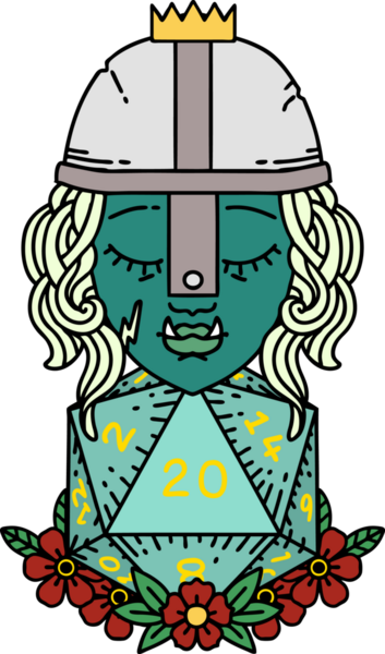 Retro Dövme Biçimli Ork Savaşçısı Karakteri Bir insan tarafından çizilmiş doğal yirmi zar atışıyla