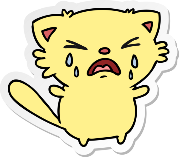 Şirin bir kawai kedisinin insan tarafından çizilmiş serbest sticker karikatürü.