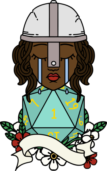 Retro Dövme Tarzı Ağlayan İnsan Dövüşçüsü Bir insan tarafından çizilmiş doğal bir D20 ruloyla