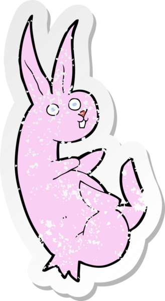 Bir insan tarafından çizilmiş çizgi film tavşanının gerilemiş çıkartması.