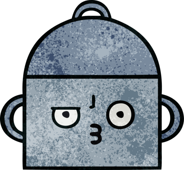 Bir insan tarafından çizilmiş yemek tenceresinin retro grunge desenli karikatürü