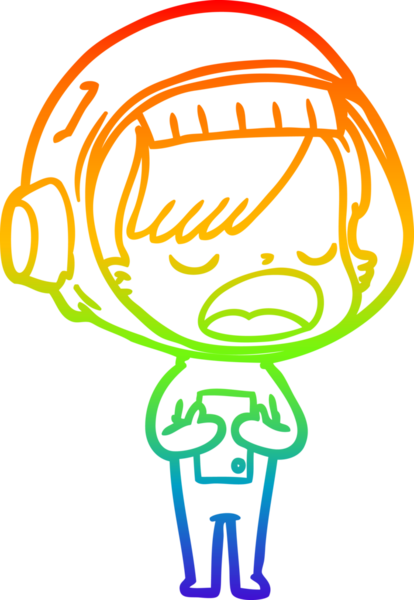 Gökkuşağı gradyan çizgi çizimi Bir insan tarafından çizilen açıklayan astronot kadın çizgi