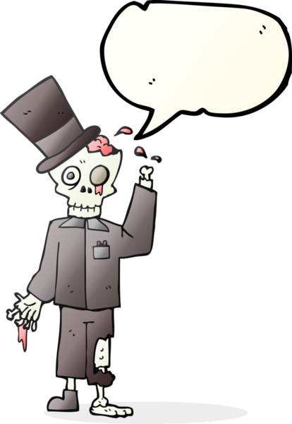 Bir insan tarafından çizilmiş serbest konuşma balonu çizgi filmi sosyetik bir zombi.