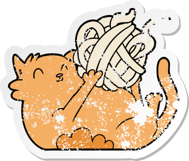 Bir insan tarafından çizilmiş bir ip yumağıyla oynayan çizgi film kedisinin sıkıntılı çıkartması.