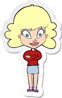 Bir insan tarafından çizilmiş kolları olan mutlu bir kadının çıkartması.