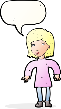 Bir insan tarafından çizilmiş konuşma balonu olan dikkatli bir kadın.