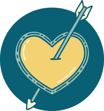 Bir insan tarafından çizilmiş ok ve kalbin ikonik dövme şekli