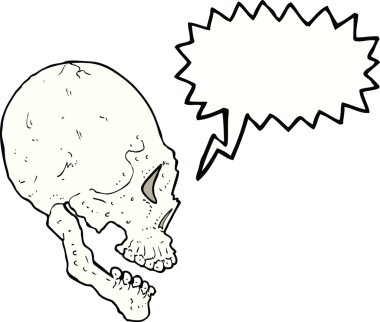 Bir insan tarafından çizilmiş konuşma baloncuklu kafatası çizimi