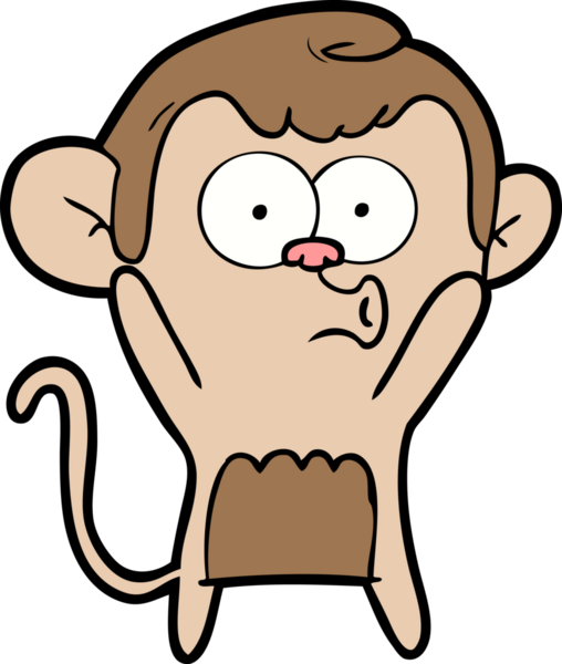Bir insan tarafından çizilmiş, şaşırmış maymun çizgi filmi.