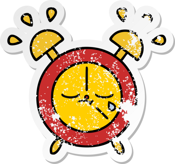 Bir insan tarafından çizilmiş sevimli bir çizgi film çalar saatinin sıkıntılı çıkartması.