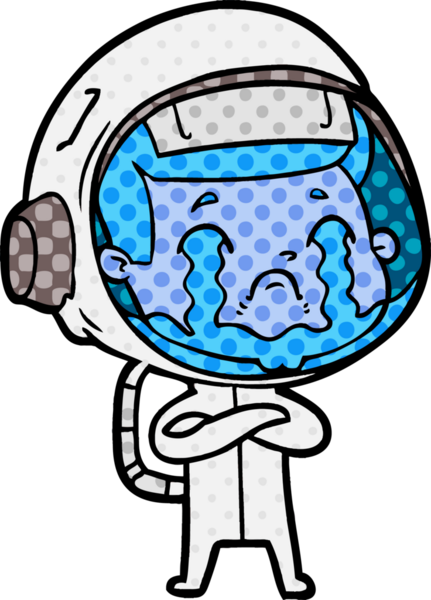 Bir insan tarafından çizilmiş ağlayan astronot çizgi filmi.