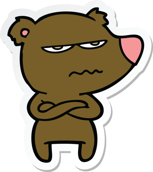 Bir insan tarafından çizilmiş kızgın bir ayı çizgi filminin çıkartması.