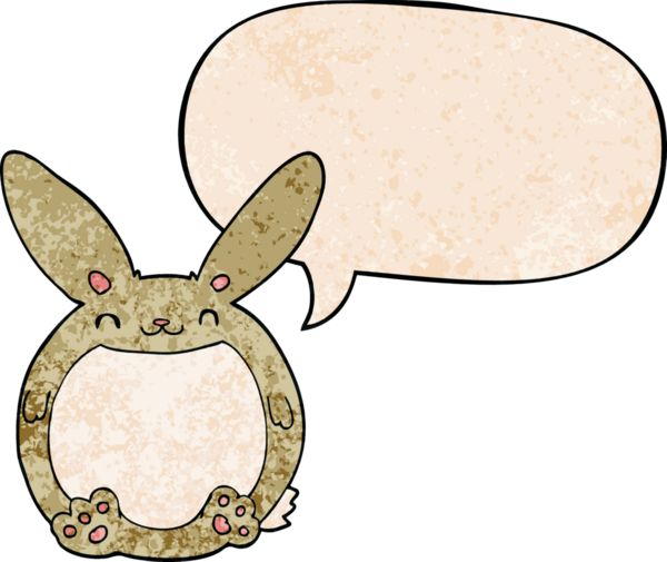 Konuşma baloncuklu çizgi film tavşanı insan tarafından çizilmiş.