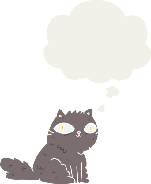 Düşünce baloncuğu olan çizgi film kedisi insan tarafından çizilmiş.