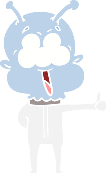 Bir insan tarafından çizilmiş mutlu düz renkli çizgi film uzaylısı.