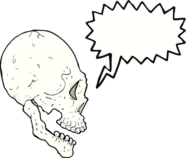 Bir insan tarafından çizilmiş konuşma baloncuklu kafatası çizimi