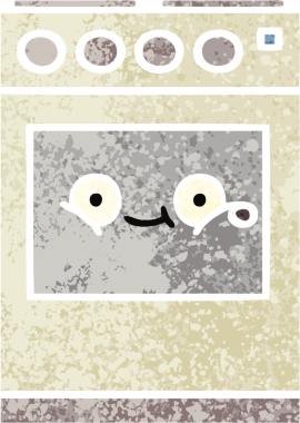 Bir insan tarafından çizilmiş mutfak fırınının retro çizim tarzı karikatürü.