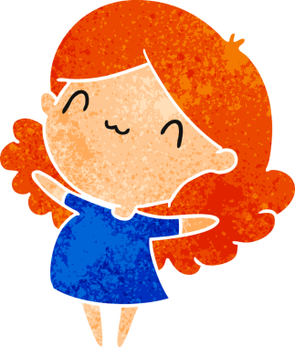 Bir insan tarafından çizilmiş sevimli bir kawai kızının eski çizgi film çizimi.