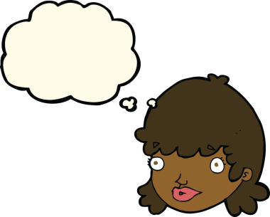 Bir insan tarafından çizilmiş düşünce balonlu çizgi film kızı.