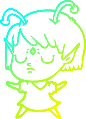 Bir insan tarafından çizilmiş bir uzaylı kız çizgi filmi.