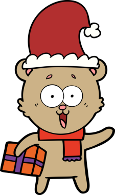 Bir insan tarafından çizilmiş Noel hediyeli gülen oyuncak ayı.