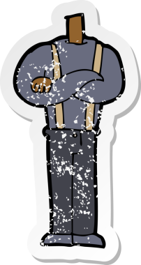 Bir insan tarafından katlanmış kolları olan bir karikatür vücudunun gerilmiş etiketi.