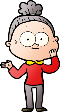 Bir insan tarafından çizilmiş mutlu yaşlı kadın çizgi filmi.