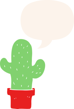 bir insan tarafından çizilmiş, konuşma baloncuklu çizgi film kaktüsü.