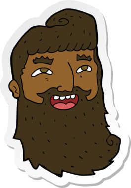 Bir insan tarafından çizilmiş sakallı, gülen bir karikatür çıkartması.