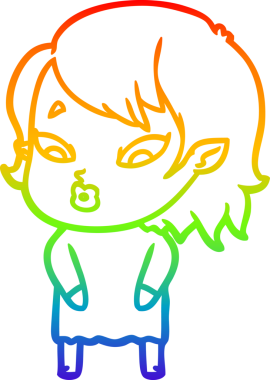 Gökkuşağı gradyan çizgisi. Bir insan tarafından çizilmiş şirin bir vampir kız çizgi filmi.