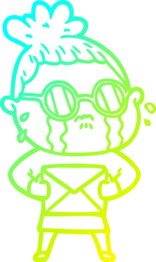 Bir insan tarafından çizilmiş gözlüklü, ağlayan bir karikatür çizimi.