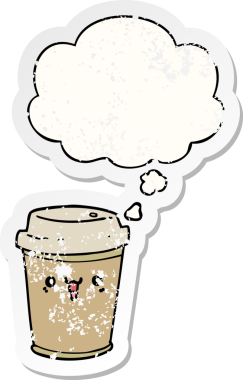 Düşünce baloncuklu kahveyi insan tarafından çizilmiş yıpranmış bir çıkartma gibi düşün.