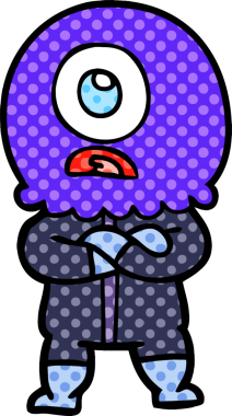 Sinirli çizgi film Tepegöz uzaylı uzay adamı bir insan tarafından çizildi.