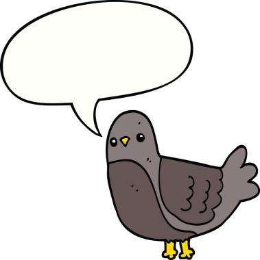 Bir insan tarafından çizilmiş konuşma balonlu çizgi film kuşu.