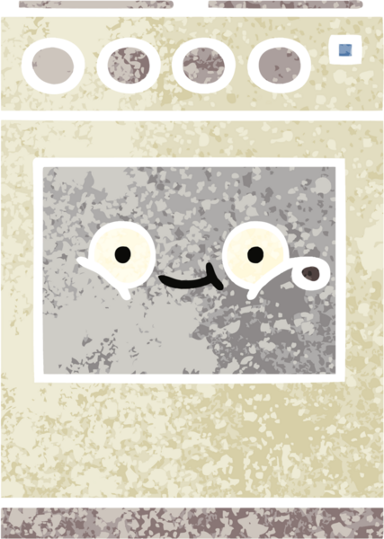 Bir insan tarafından çizilmiş mutfak fırınının retro çizim tarzı karikatürü.