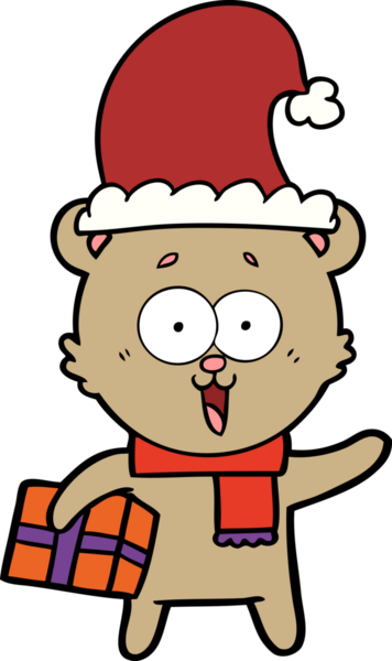 Bir insan tarafından çizilmiş Noel hediyeli gülen oyuncak ayı.