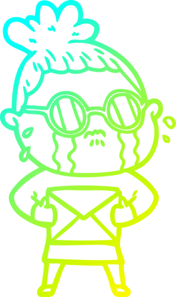 Bir insan tarafından çizilmiş gözlüklü, ağlayan bir karikatür çizimi.