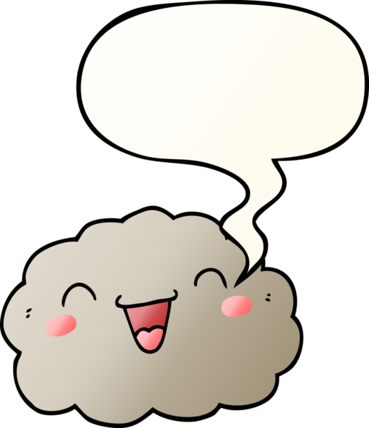 Mutlu karikatür bulutu, konuşma baloncuğu bir insan tarafından çizilmiş düzgün bir gradyan tarzla.