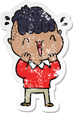 Bir çizgi filmin kederli çıkartması. Mutlu çocuk. Bir insan tarafından çizilmiş.