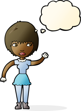 Bir insan tarafından çizilmiş düşünce balonlu bir kadın.