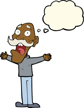 Çizgi film, bir insan tarafından çizilmiş düşünce balonlu yaşlı adamı strese sokuyor.