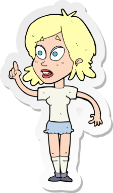 Bir insan tarafından çizilmiş sorular soran bir karikatür kadının çıkartması.