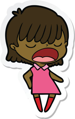 Bir insan tarafından çizilmiş yüksek sesle konuşan bir karikatür kadının çıkartması.