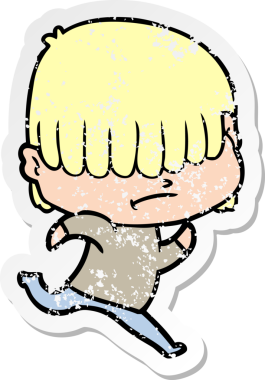 Bir insan tarafından çizilmiş dağınık saçlı bir çizgi film çocuğunun sıkıntılı çıkartması.