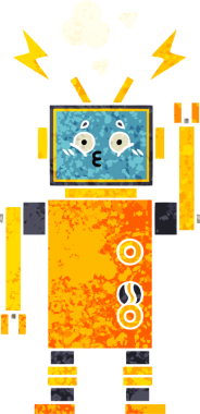 Bir insan tarafından çizilmiş arızalı bir robotun retro çizim tarzı karikatürü