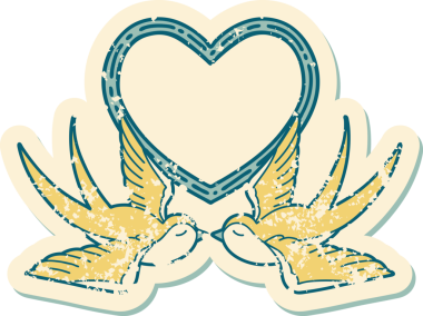 Kederli sembolik dövme stili kırlangıçlar ve bir insan tarafından çizilmiş kalp.