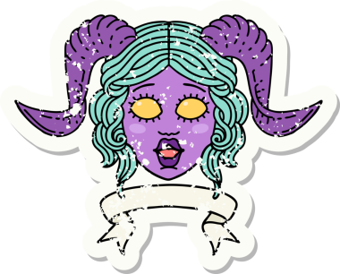 Retro Dövme Biçimi karakter yüzünü bir insan tarafından çizilmiş parşömen pankartıyla düzenliyor