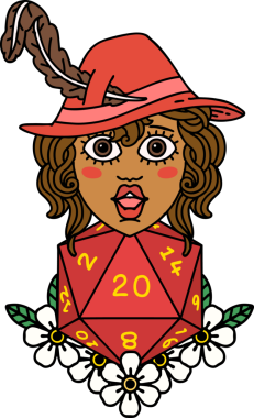 Bir insan tarafından çizilmiş 20 zarlı Retro Dövme Tarzı insan ozanı